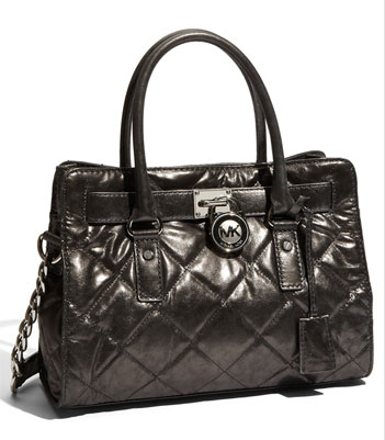 Michael Kors Hamilton Black Quilted Patent Leather Padlock Handbag